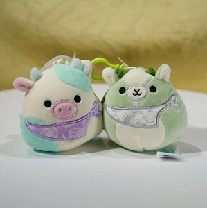 Menge 2 neue Squishmallows Kellytoy Clips 3,5 Zoll Palmer Ziege & Belana Kuh Plüsch - Bild 1 von 6