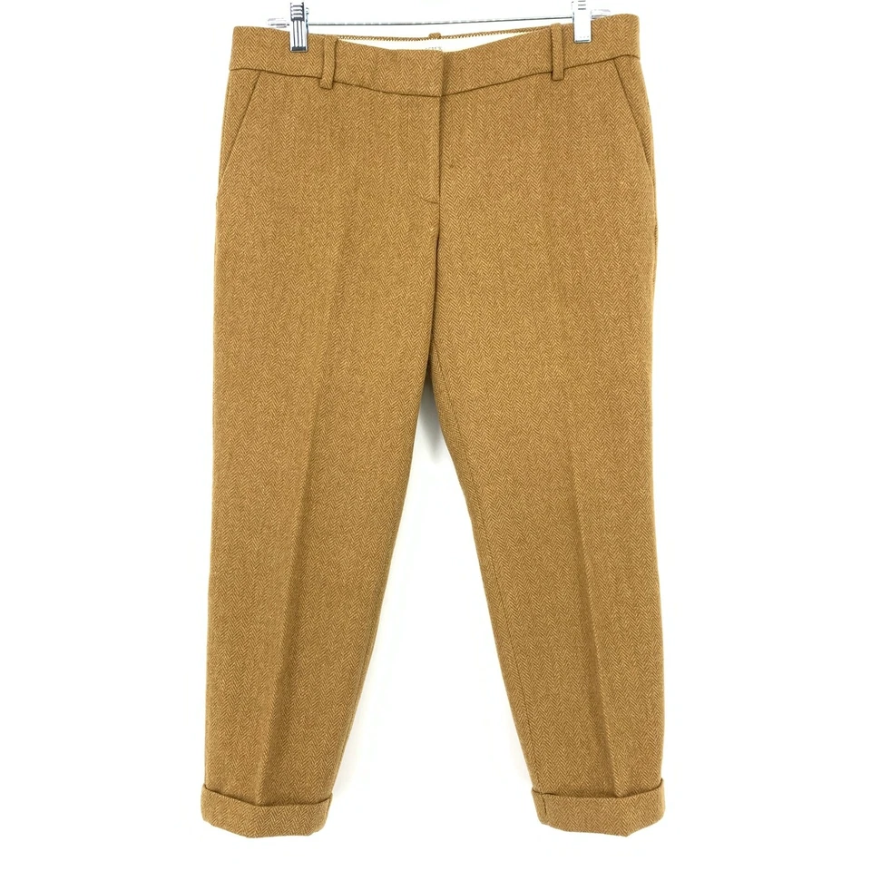 J. Crew Cafe Capri Wool Pants Womens Size 8P Tan Herringbone Cuffed  - Image 1 of 4