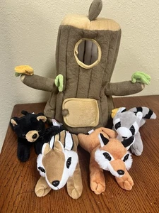 Unipak Plush Tree Trunk House with The Original 4 Forest Animals Plus 3 Other - Picture 1 of 8