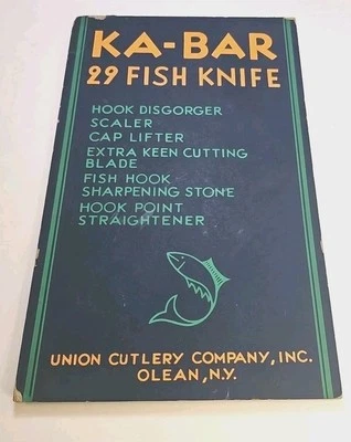 Cuchillo de pescado Ka-bar 29 vintage de publicidad tienda utilería letrero Union Cutlery Company Foto 1 de 4