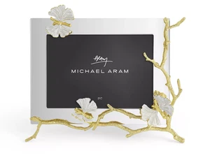 Michael Aram Farfalla Ginkgo Oro Cornice Riflettente, 5" x 7"-Danneggiata - Foto 1 di 3