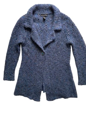 Marisa Christina Chunky Boucle Knit Cardigan Coat Size XL Blue Jewel Button Boho - Image 1 of 4