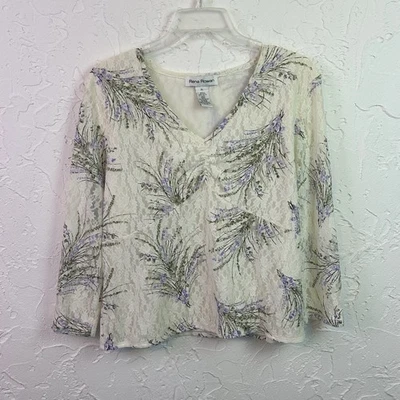 Vintage 90s/y2k White Lace Floral V-neck 3/4 Sleeve Top Fairycore Size XL - Image 1 of 4