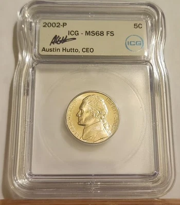 2002-P Jefferson NICKEL ICG MS68 FS AUSTIN HUTTO SIGNED TOP POP #2 - Image 1 of 4