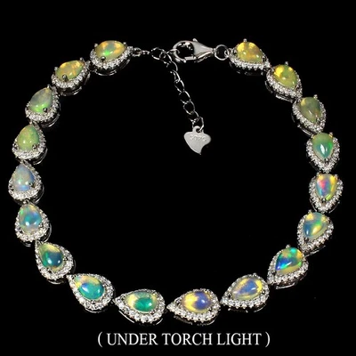 Bracciale in argento sterling 925 opale di fuoco pera 6x4 mm gioielli con... - Immagine 1 di 4