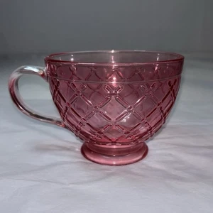 Taza de café o té de vidrio rosa estilo vintage patrón acanalado 13,5 OZ grande bonita - Imagen 1 de 4