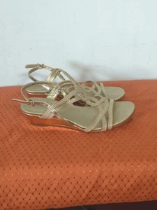 Bandolino Sandals Womens 6 M Wedge Gold Rhinestones - Picture 1 of 7