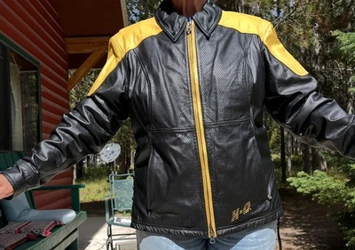 Harley-Davidson Women's Leather Jacket Blk w/Yellow XL  side laces & gussets NEW - Image 1 of 4