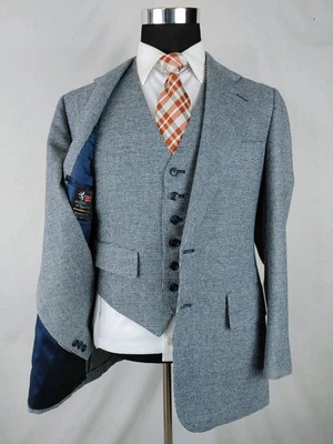 Casaco esportivo vintage Austin Reed masculino 38R 2 botões com colete azul marinho tweed marfim - Imagem 1 de 4