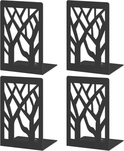 Bookends 4 Pieces, Modern Metal Bookends for Shelves, Black Tree Book Ends for B - Picture 1 of 7