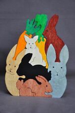 Easter Bunny Rabbit Pile with Carrots Hand Cut Wooden Toy Puzzle NEW Figurine