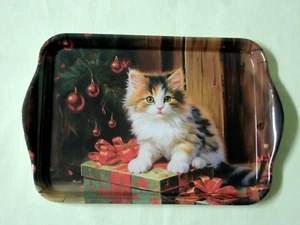 Ambiente 1x Tablett Katzen Weihnachten Melamin 13 x 21 cm Geschenk Baum Kätzchen - Picture 1 of 2