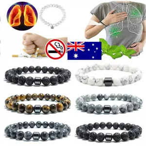 Triple Protection Smoking Cessation Bracelets Men 8MM Magnet Anti Smoke Bracelet - Picture 1 of 19