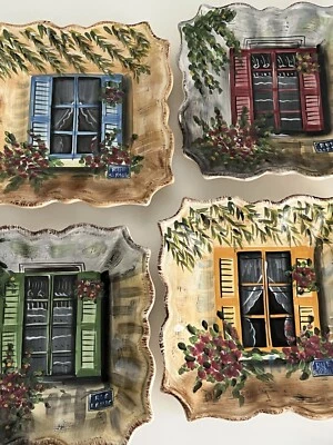 Set of 4 RUE de PARIS Window Flowers Scalloped Square Ceramic Plates - Image 1 of 4