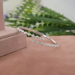 1.99 Ct Lab Grown CVD Pear Round Diamond 14k White Gold Cuff Bangle Bracelet - Picture 1 of 9