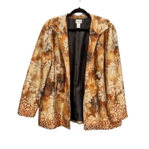 Chico's Open Front Blazer Silk Blend Floral & Animal Print Sequins Lg 12 Career - Picture 1 of 14
