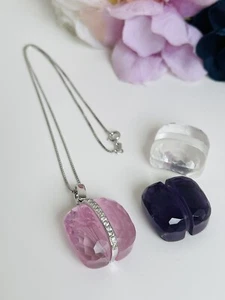 Collana In argento 925 Con Pietre Intercambiabili Rosa-Cristal-Viola - Foto 1 di 12