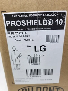 30ct DuPont ProShield 10 Knee Length Frock w/Front Snaps & Elastic Cuff Lg White - Picture 1 of 3