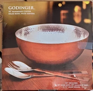 Godinger Hammered Copper/Stainless Steel 10" Salad Set With Servers C3 - Picture 1 of 1