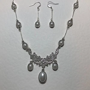 JUEGO DE COLLAR DE ENCAJE DE METAL DE FILIGRANA AMELIA VICTORIAN ST MARFIL BLANCO PLATA PL FILIGRANA - Imagen 1 de 9