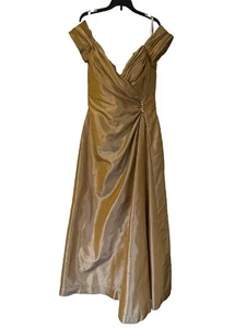 Abito vintage Michael Casey couture oro cinch vita 100% seta bottoni laterali taglia 8 - Foto 1 di 13