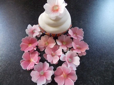 SHARONS EDIBLE BUTTERFLIES 12 x 3D Edible Pink Mix flowers wafer/rice paper cake/cupcake toppers