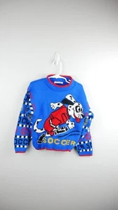 Vintage Hot Cashews Blue Red Dalmatian Playing Soccer Knit Crewneck Sweater 5 - Picture 1 of 8