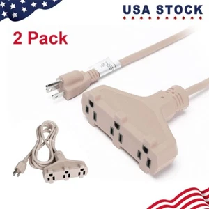 2pcs 8FT 16/3 Indoor Extension Cord, 3-Outlet SJTW Indoor 3-Prong Power-Cord USA - Picture 1 of 4
