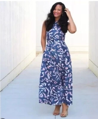 Maxi Vestido CAbi Aurora Azul Floral con Bolsillos Talla 2 Foto 1 de 4