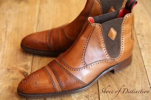 Jeffery West Tan Brown Leather Brogue Chelsea Boots Shoes Mens UK 8 US 9 EU 42 - Imagen 1 de 11