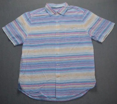 Tommy Bahama Men's L Sand Linen Lyocell Serape Stripe Lt Havana Camp Shirt - Image 1 of 4