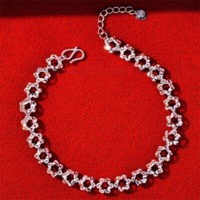 Pure Platinum 950 Chain Women Hollow Carved Flower Link Bracelet 6.9-7.1g - Image 1 of 4