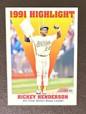 1992 Score Baseball # 430 Rickey Henderson # 430 1991 Highlight
