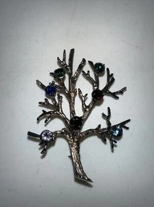 Vintage Sterling Silver Brooch Large Branching Tree with Colorful Rhinestones - Picture 1 of 4