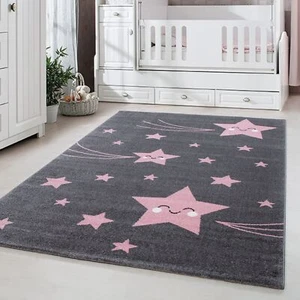Teppich Kinderzimmer, Kinder-Baby Teppich Rosa süßes Stern Muster Pflegeleicht - Bild 1 von 6