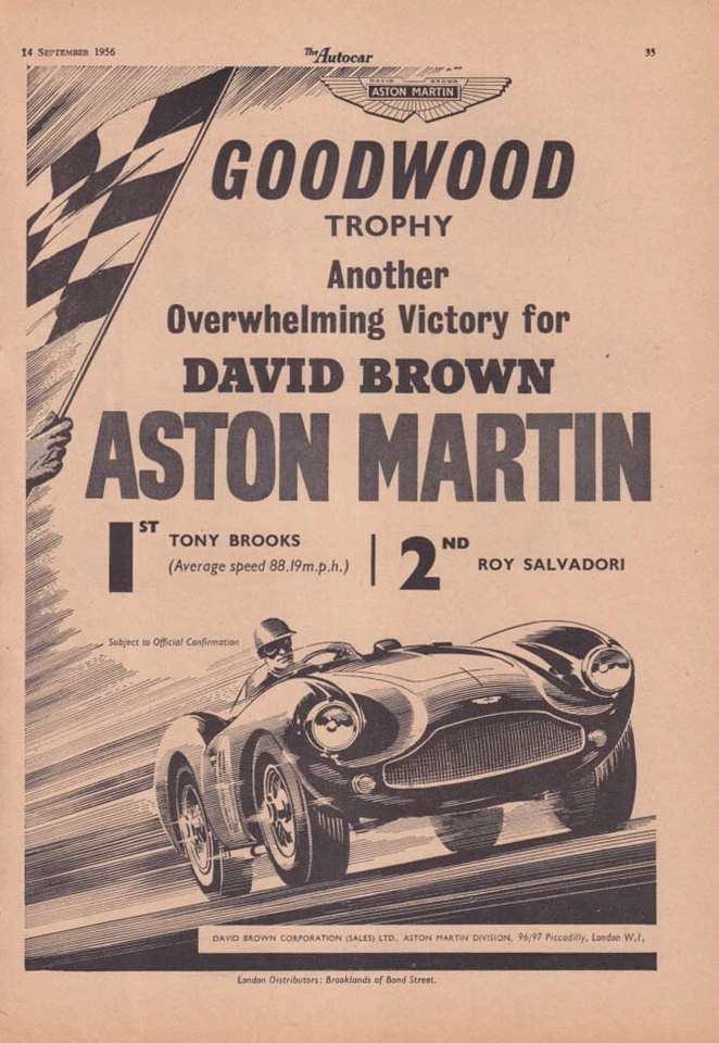 David Brown Aston Martin gana anuncio Goodwood Trophy 1956 Foto 1 de 1