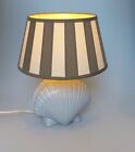 Scallop Shell Ceramic Lamp With Fabric Shade Vtg Seashell Table Lamp Night Light