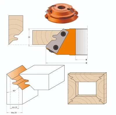 HM/HW Gehrungsverleimfräser/Verleimprofil-Messerkopf 140 x 28 x 30 Z 2 CMT