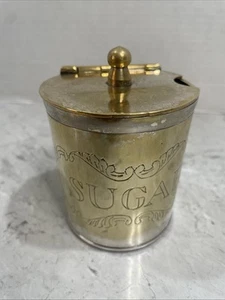 Victorian Brass Sugar Box Container Can Silverplated With Hinged Lid Vintage - Picture 1 of 11