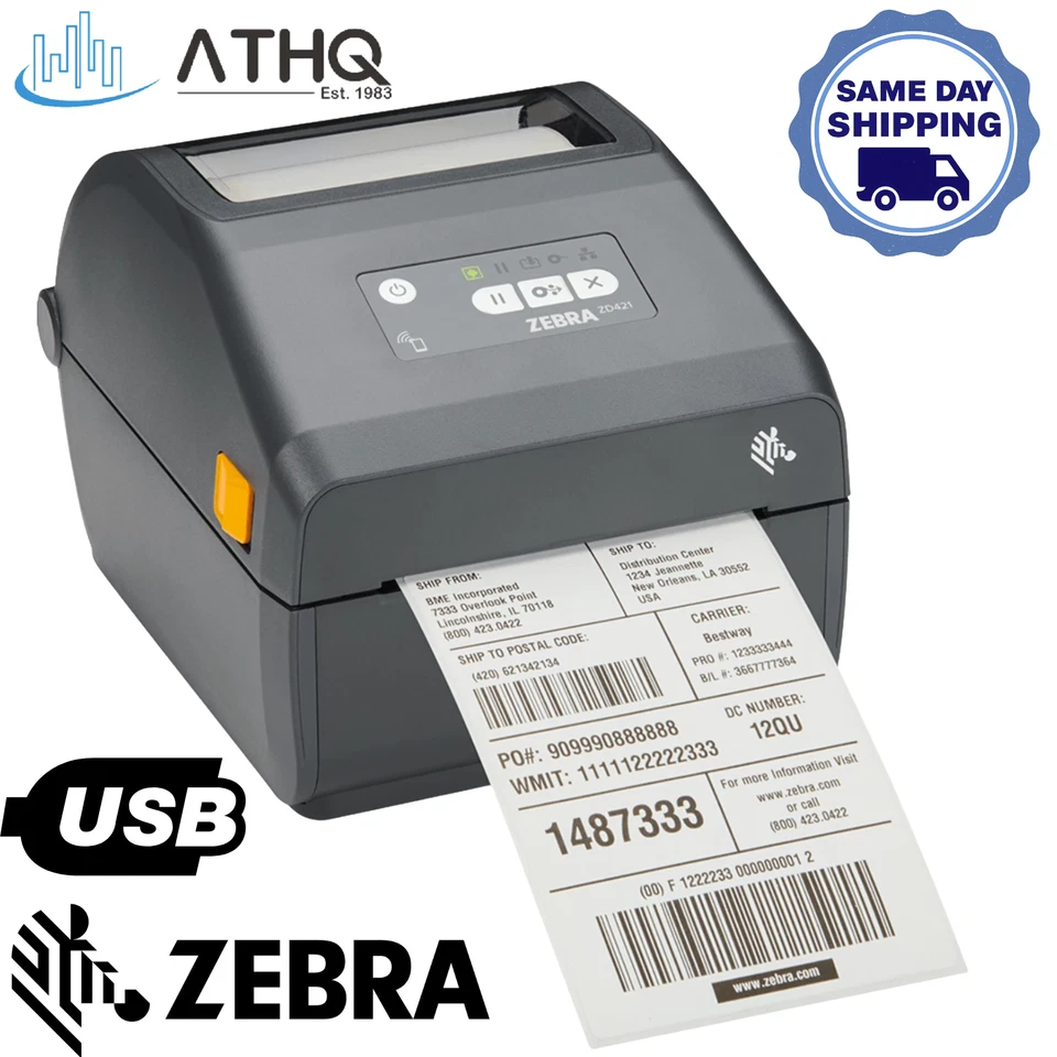 Zebra ZD421 Direct Thermal Shipping Label Barcode Printer 203 dpi USB NEW - Image 1 of 4