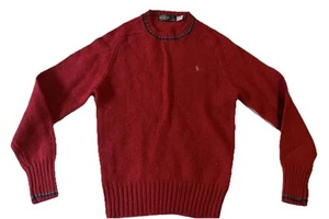 Vintage Polo By Ralph Lauren Wool Women’s Small Crew Sweater Red Gray Trim - Picture 1 of 9