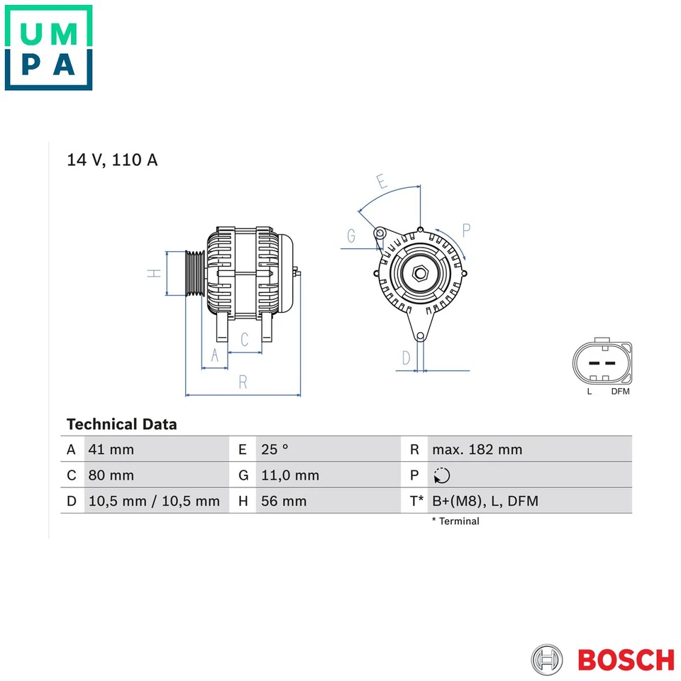ALTERNATOR 0 986 082 320 FOR FIAT DUCATO/Platform/Chassis/Van/Bus IVECO 2.3L - Image 1 of 4