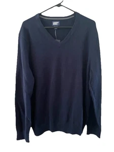 NWT!! Lands End Mens Cotton V-neck Sweater Blue Classic Knit GreatGift Lg. 42-44 - Picture 1 of 9