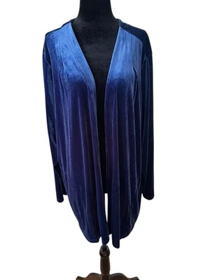 ✨Quacker Factory Zafiro Azul Terciopelo, Frente Abierto Cárdigan Talla 2XL Foto 1 de 4