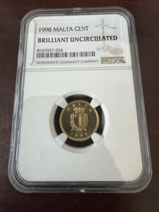 Malta Cent, 1998 BU Unc Weasel Last Year Ever NGC Certified - Picture 1 of 2
