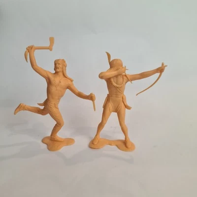 Vintage 1964 Marx Plastic Indian Warrior Toy Figure 6" Lot Of 2 Archery Fighter - image 1 of 4