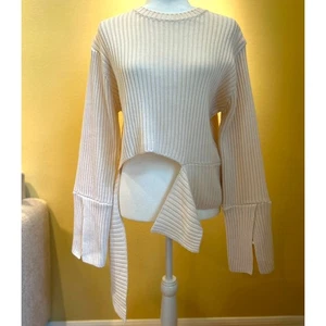 LOW CLASSIC Korean Brand Wool Blend Sweater L Ribbed Knit Cropped Asymmetrical - Bild 1 von 20