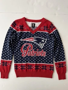 NFL Team Apparel Pullover Damen L rot blau New England Patriots Ugly Sweater  - Bild 1 von 9