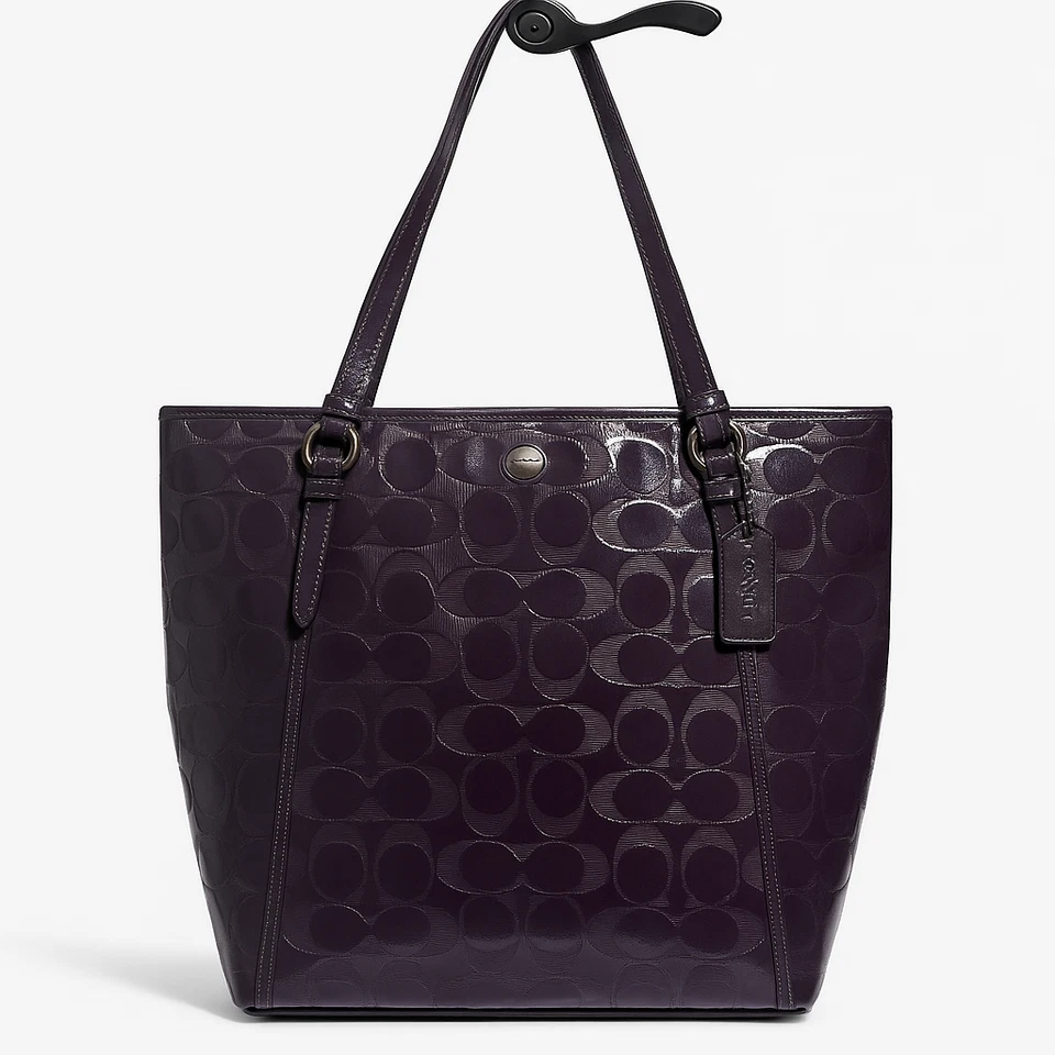 Bolso de Mano Coach Charol -Púrpura Berenjena-Bolso Clásico Hobo/Hombro con Cremallera Superior Foto 1 de 4