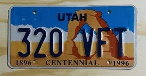 Vintage Utah State License Plate 1896 - 1996 Centennial 100 Years Arches 320 VFT - Picture 1 of 2
